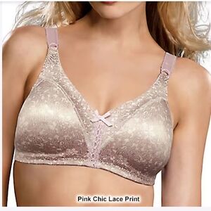 Bali Women's Classic Support Shimmering Satin Bra - Pink Chic Lace. Sz 42C New